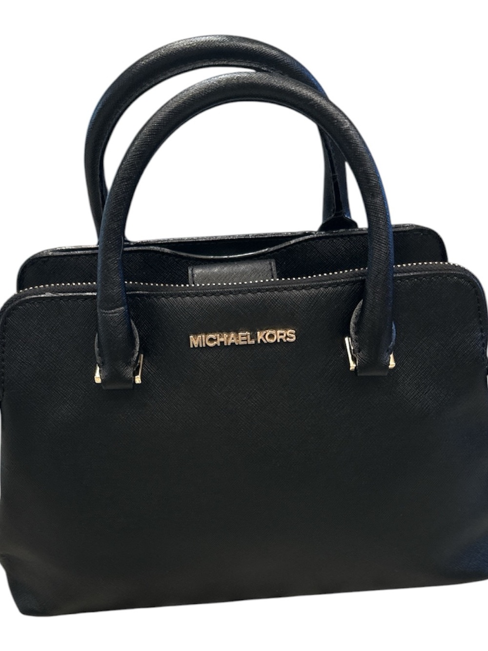 Michael Kors Black Saffiano Leather Satchel Handbag Gold Hardware